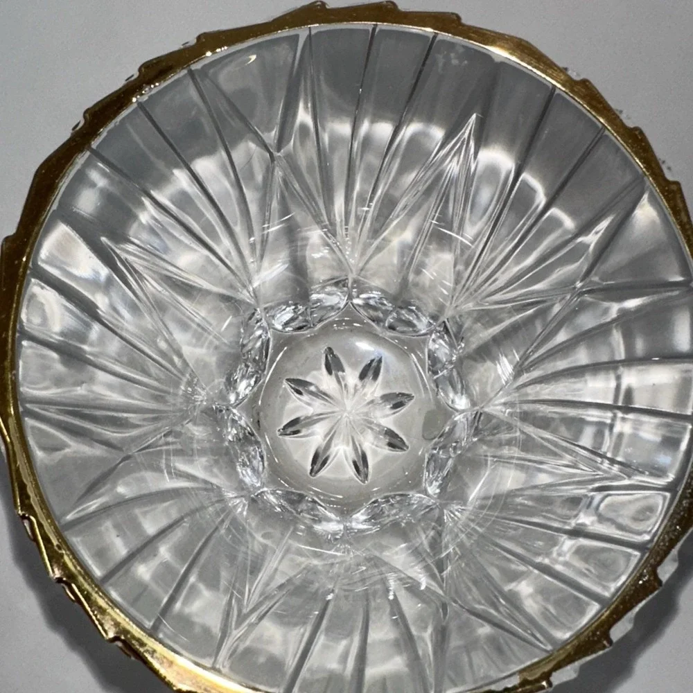 Vintage Cut Crystal Bowl Gold 4